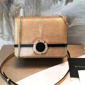 BVLGARI Gold Stingray Acrylic Cover Flap Chain Bag
